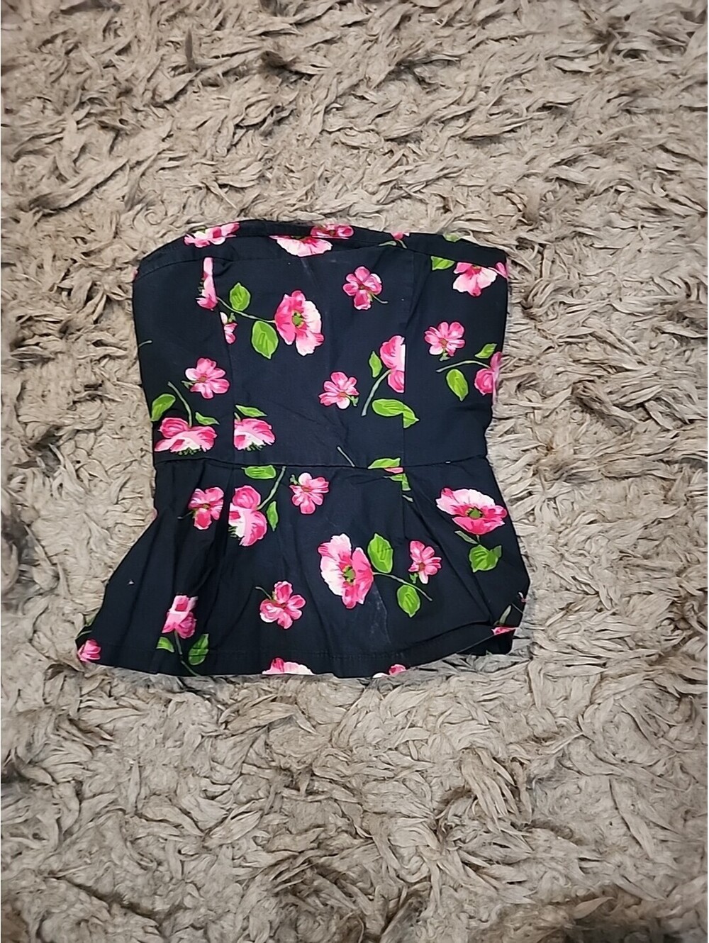 Hollister Floral Strapless Peplum Top M